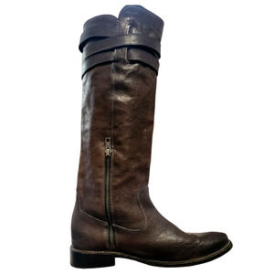 Frye Tall Riding Boots Shirley Strappy Women Brown Leather Buckle Zipper 8 B